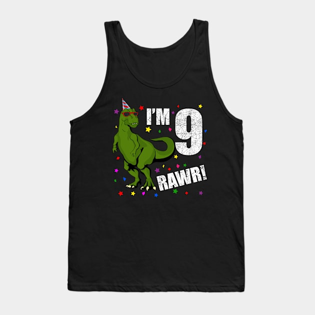 Bday Kids 9 Years Old Dinosaur Birthday Tank Top by KawaiiAttack